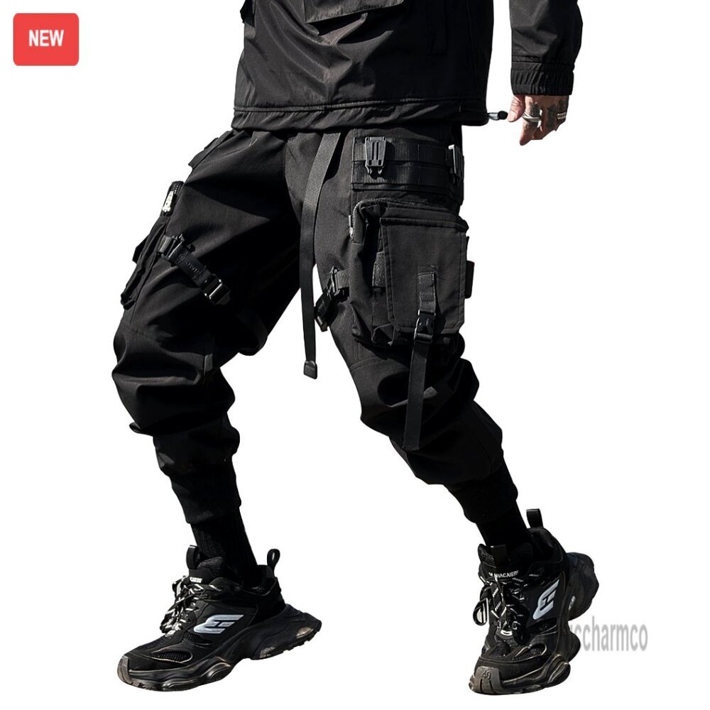 Tapered Cargo Pants with Elastic Waist and Techwear Straps